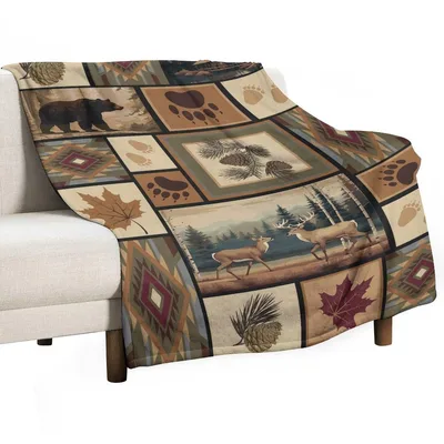 Deer and Bear Blanket for Rustic Cabin Living