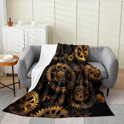 Brass Clockwork Blanket: Golden Gears on Black