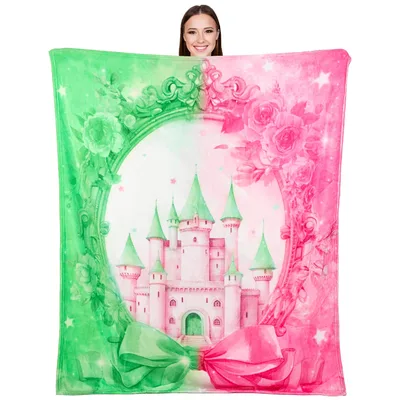 Princess Castle Blanket: Enchanted Pink and Green Fantasy Design