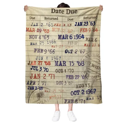Library Book Due Dates Blanket featuring a vintage card catalog grid