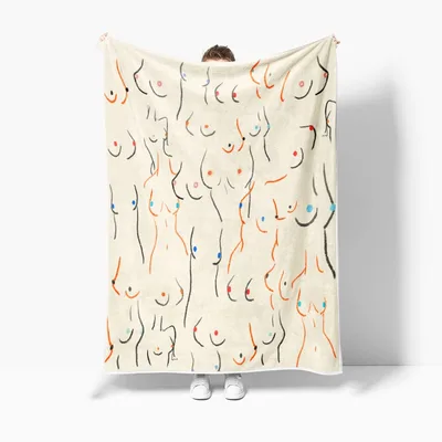 Female Figure Line Art Blanket Celebrating Curves in Abstract Sketches