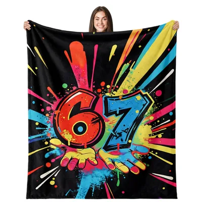 67 Meme Neon Graffiti Blanket: Bold 6 and 7 Art Design