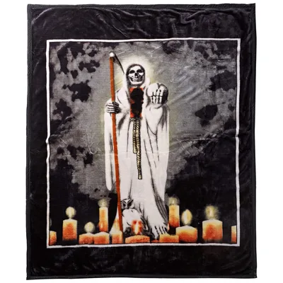 Santa Muerte Blanket: A Skeletal Saint in Candlelight