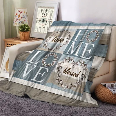 Farmhouse Love Home Blanket: Rustic Wood and Cotton Bolls Design