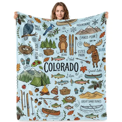 Colorado Travel Map Blanket featuring Pikes Peak Bald Eagle