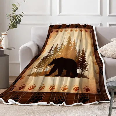 Bear Pine Forest Blanket: Rustic Bear and Trees Design