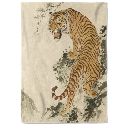 Roaring Tiger Blanket: Ink-Painted Tiger Throw