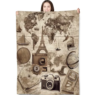 Travel Photographer Blanket: Vintage World Map Print