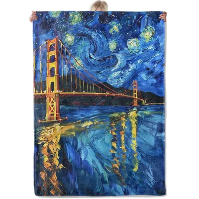 Golden Gate Bridge Blanket for Starry Night Fans