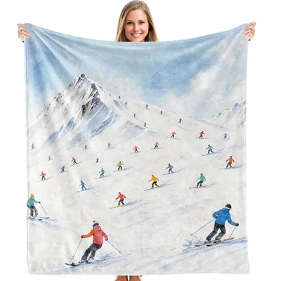 Ski Slope Blanket: A Winter Mountain Scene in Color