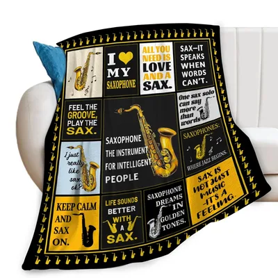 Sax Player Blanket: Saxophone Collage Throw
