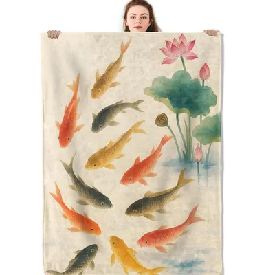 Koi Pond Blanket: Swimming Fish and Lotus Blooms
