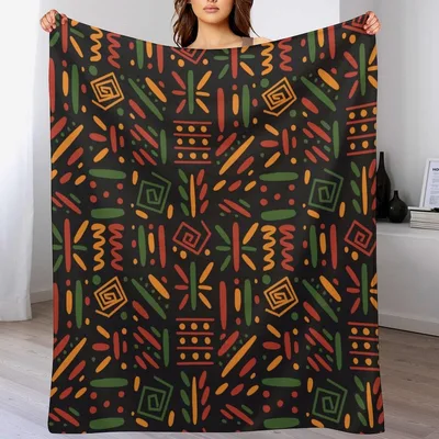 African Print Blanket: Bold Shapes on Black