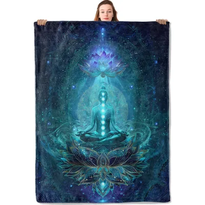 Chakra Yoga Blanket with a Glowing Lotus Meditation Scene