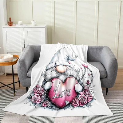 Pink Heart Gnome Blanket: Valentine Gnome With Roses