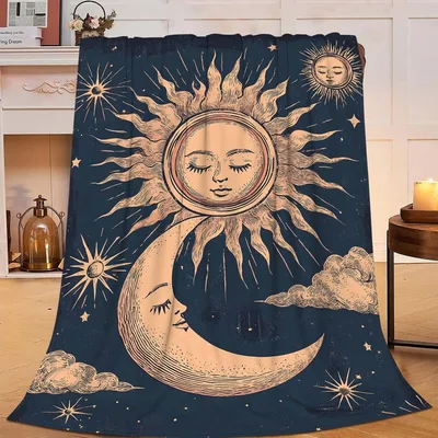 Sun and Moon Celestial Blanket: Vintage Sun and Moon Face Design