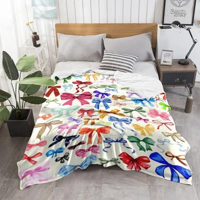 Rainbow Bows Pattern Blanket featuring a watercolor ribbon print