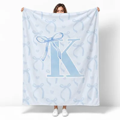Blue Bow Initial K Blanket: Preppy Monogram Design for Teen Girls