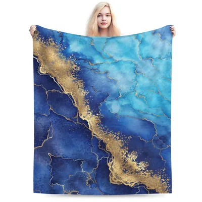 Blue Marble Gold Veins Blanket featuring deep indigo