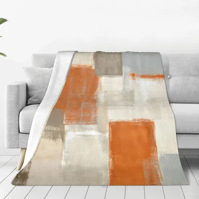 Orange Grey Abstract Art Blanket for Modern Home Decor