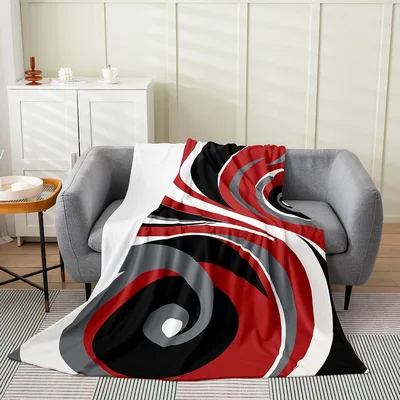 Red Black Abstract Swirl Blanket: Bold Geometric Art for Modern Spaces