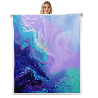 Purple Blue Marble Swirl Blanket Abstract Fluid Art Design