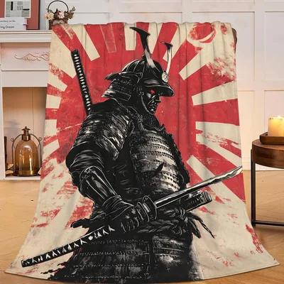 Samurai Warrior Red Sunburst Blanket: A Feudal Warrior Design