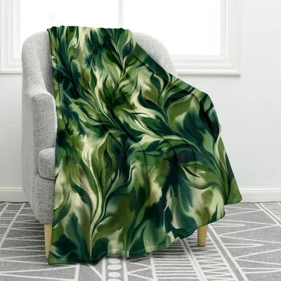 Sage Green Abstract Foliage Blanket