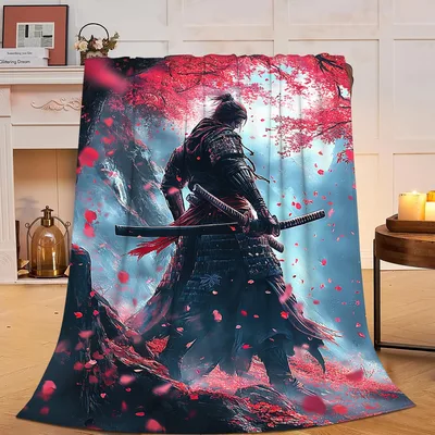 Samurai Warrior Cherry Blossoms Blanket: A warrior