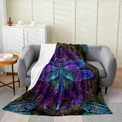 Bohemian Dragonfly Mandala Design Blanket for Art Lovers
