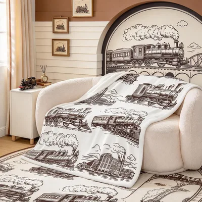 Vintage Steam Locomotive Train Blanket