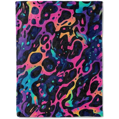 Neon Leopard Print Pattern Blanket: Psychedelic Abstract Art Design