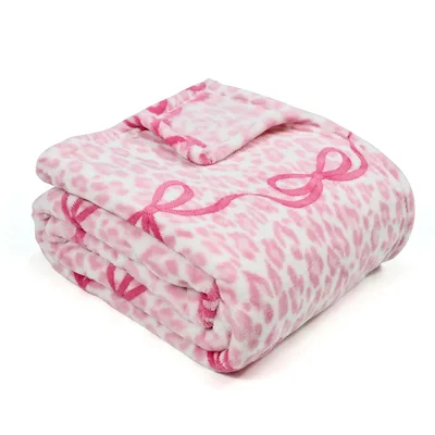 Pink Bow Ribbon Pattern Blanket: Soft Fleece with Leopard Spots