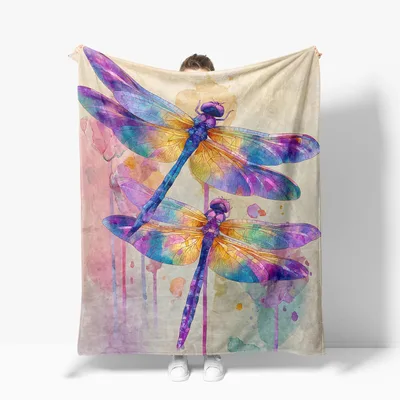 Colorful Dragonflies Pattern Blanket: Watercolor Art Design