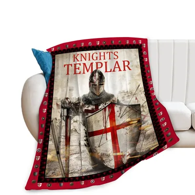 Knights Templar Knight with Cross Blanket: Medieval Warrior Art