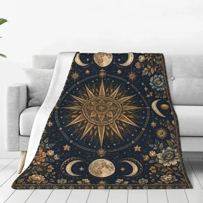Sun and Moon Celestial Blanket: Vintage Sun, Moon, and Floral Design