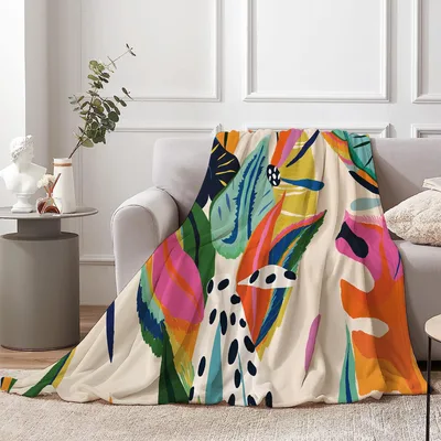 Abstract Colorful Jungle Art Blanket: Vibrant Bohemian Floral Design