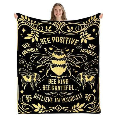 Bee Humble Bee Kind Blanket: Golden Bee Art with Positive Quotes