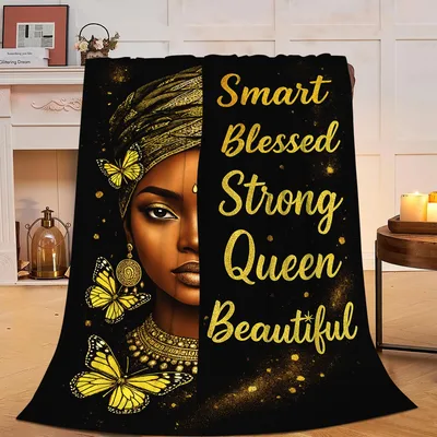 Smart Blessed Strong Queen Blanket featuring a golden portrait