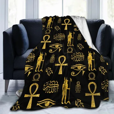 Gold Egyptian Ankh Pattern Blanket: Ancient Symbols on Soft Fabric