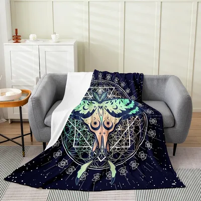 Owl Mandala Dreamcatcher Blanket: Geometric Moth Art for Boho Lovers