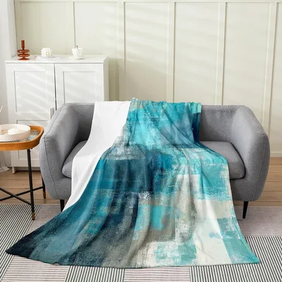 Turquoise Abstract Art Pattern Blanket: Modern Blue Brushstroke Design