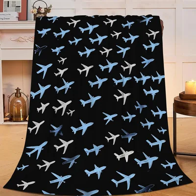 Airplanes Pattern on Black Blanket for Sky Lovers
