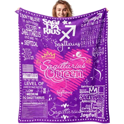 Sagittarius Queen Zodiac Astrology Blanket - Bold Purple Design