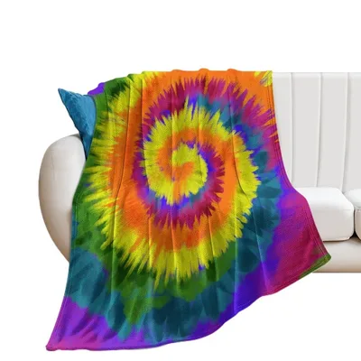 Rainbow Tie Dye Swirl Art Blanket: A vibrant spiral throw