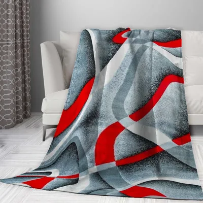 Gray Red Swirls Abstract Blanket for Modern Art Lovers