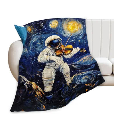 Astronaut Playing Violin Blanket: Space Art Print for Music Lovers