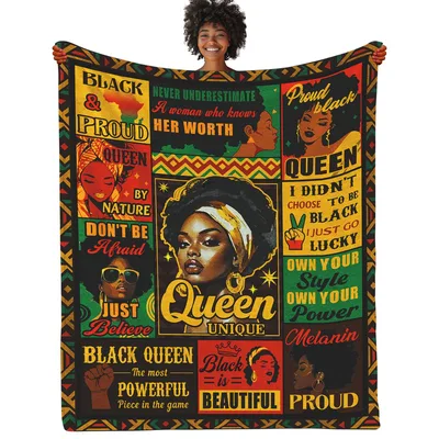 Black Queen Quotes Portrait Blanket Celebrating Strength and Beauty