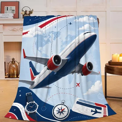 Airplane Flying Over Clouds Blanket: Travel Theme Throw