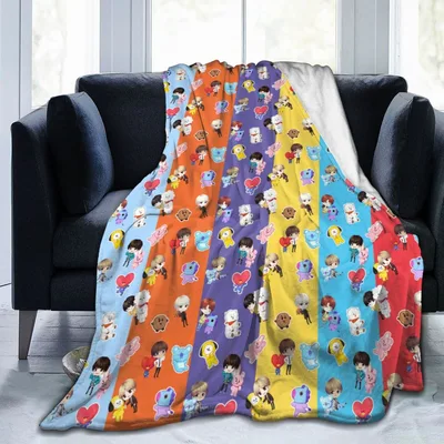 Colorful Cartoon Icons Pattern Blanket featuring chibi characters